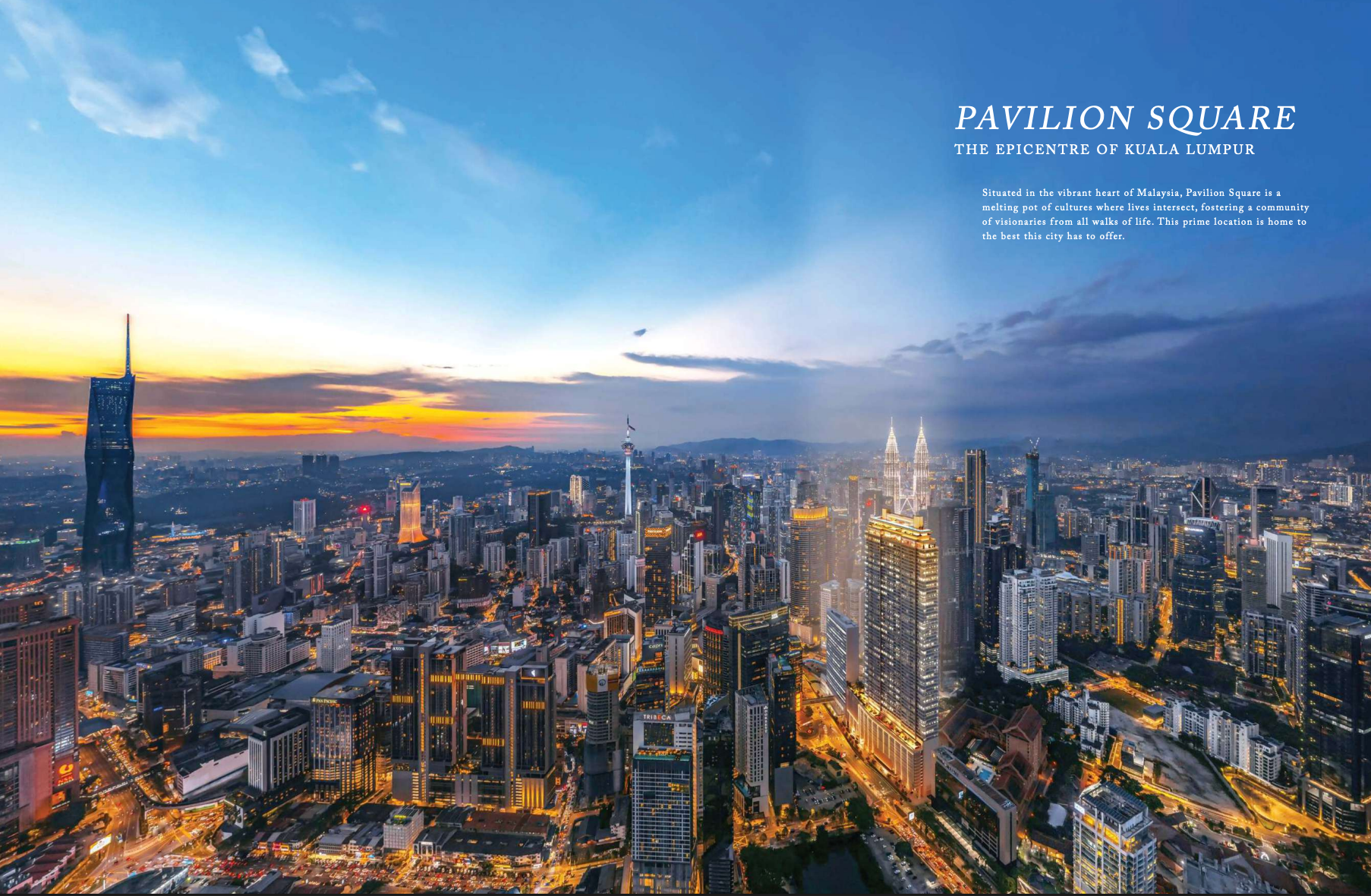 Pavilion Square and the Kuala Lumpur skyline at dusk